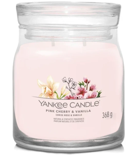 Yankee Candle Signature Scented Candle | Pink Cherry Vanilla Medium Jar Candle with Double Wicks