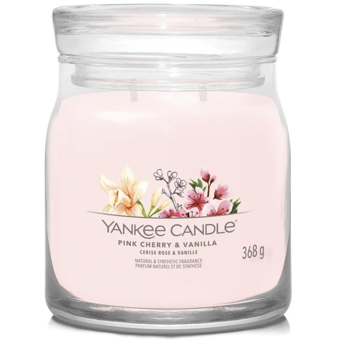 Yankee Candle Signature Scented Candle | Pink Cherry Vanilla Medium Jar Candle with Double Wicks